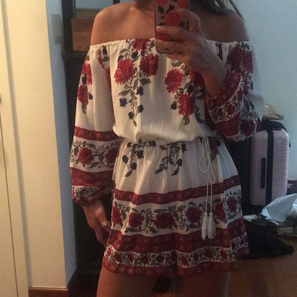 Pants - Red Floral Romper Pants - Red Floral Romper